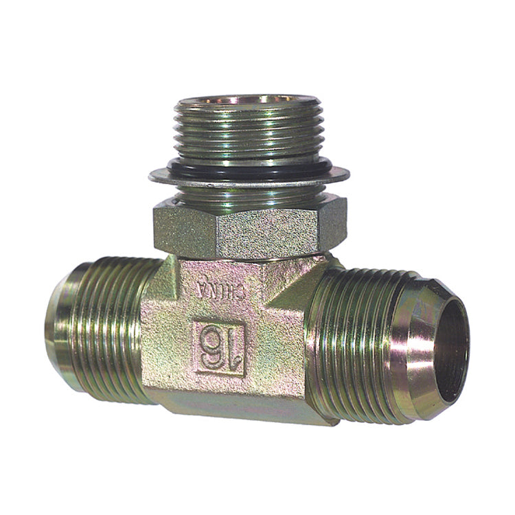 1/2 Inch 10000 Psi Zinc Plated Carbon Steel Male Boss O-Ring Branch Tee To Male JIC 37 Degree Male Boss O-Ring Adapter